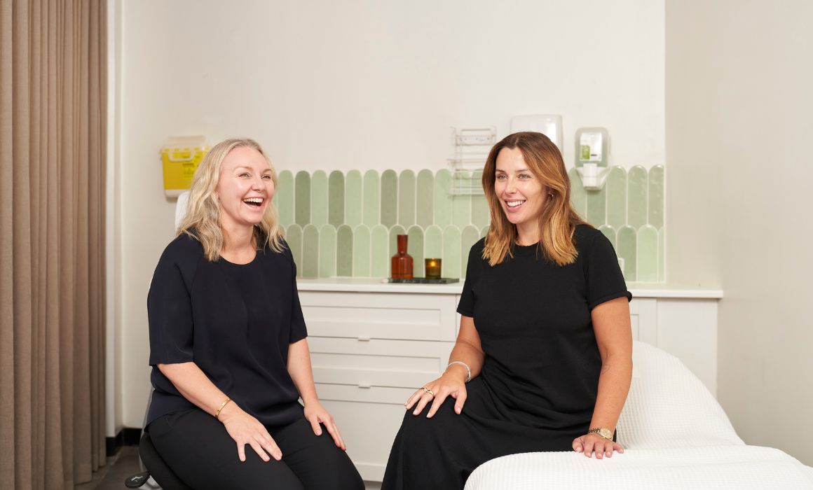 Skin Clinic Blyss client Paloma sitting with Dermal Clinician Jodie