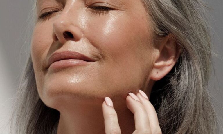 Closeup of a collagen-banking woman with beautiful flawless skin